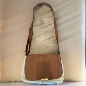 Relic Crossbody Bag Womens Medium Brown Cream Polka Dot Faux Leather Messenger